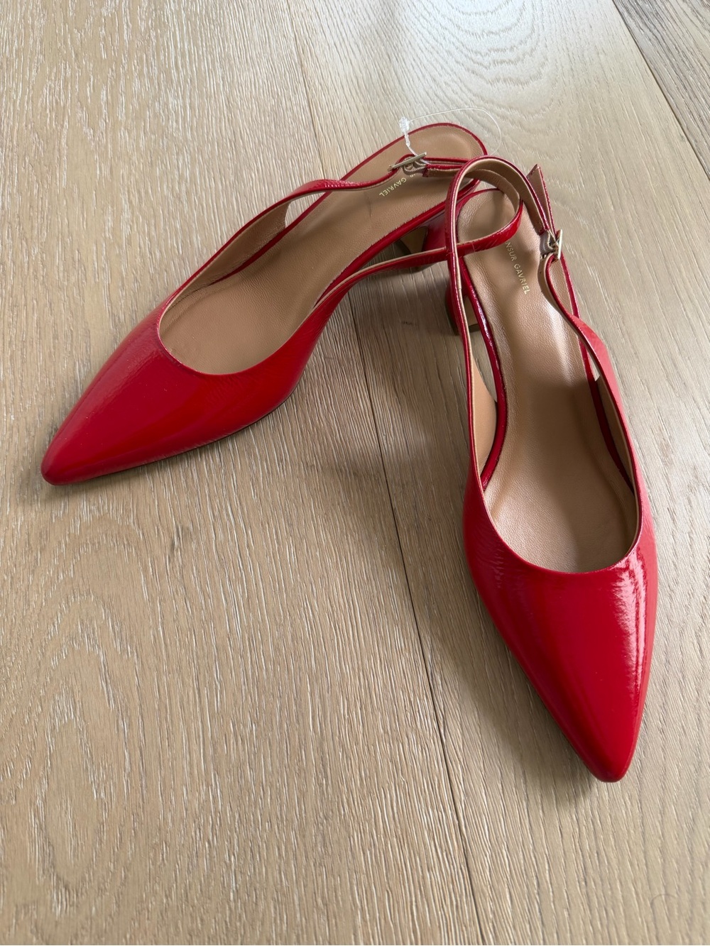 Mansur Gavriel Red Patent Pointed Slingback Flats